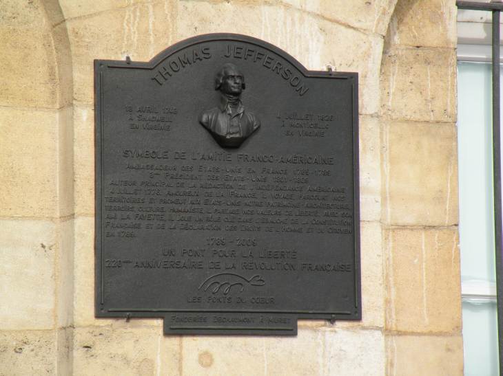  plaque en hommage à Thomas Jefferson